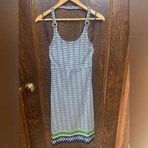 Tory Burch- Geometric Print Halter Dress With Gold Hardware, Size S, 100% Silk